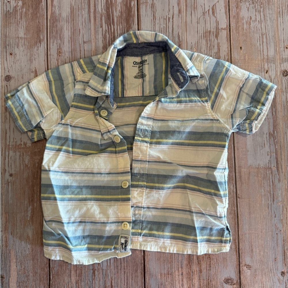 OshKosh B'gosh Kids Button Down Shirt - Blue, Green, White Stripes